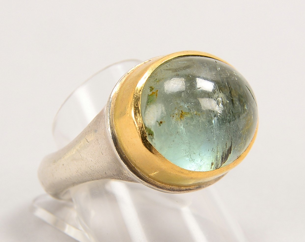 Lars Jensen, Designer-Ring, Gold/Silber, mit transparentem Beryll; RG 57, Gew. 26 g
