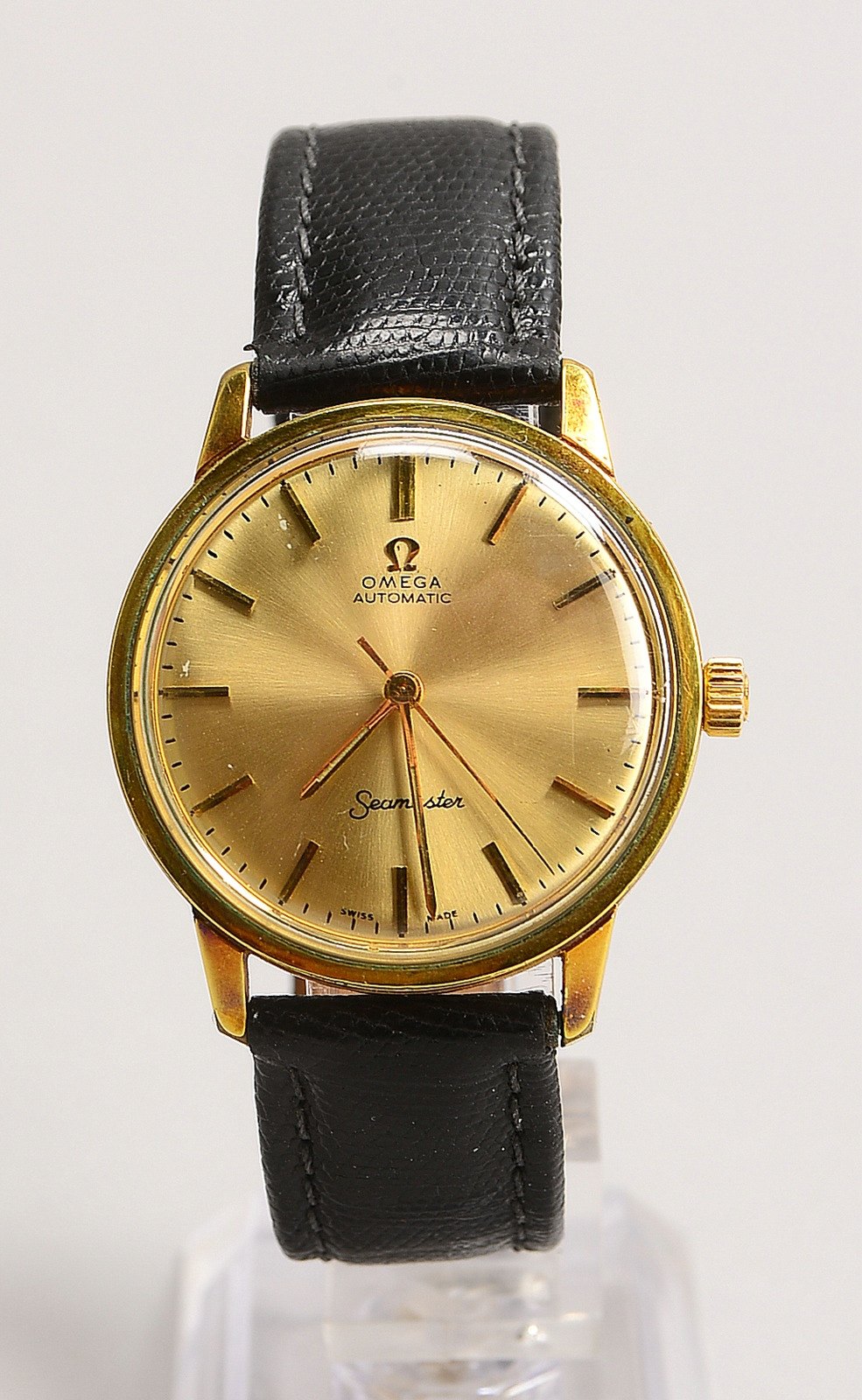 HAU Omega 'Seamaster', Handaufzug, Stahl-Geh./Lederarmb., Strichind. und zentr. Sek.