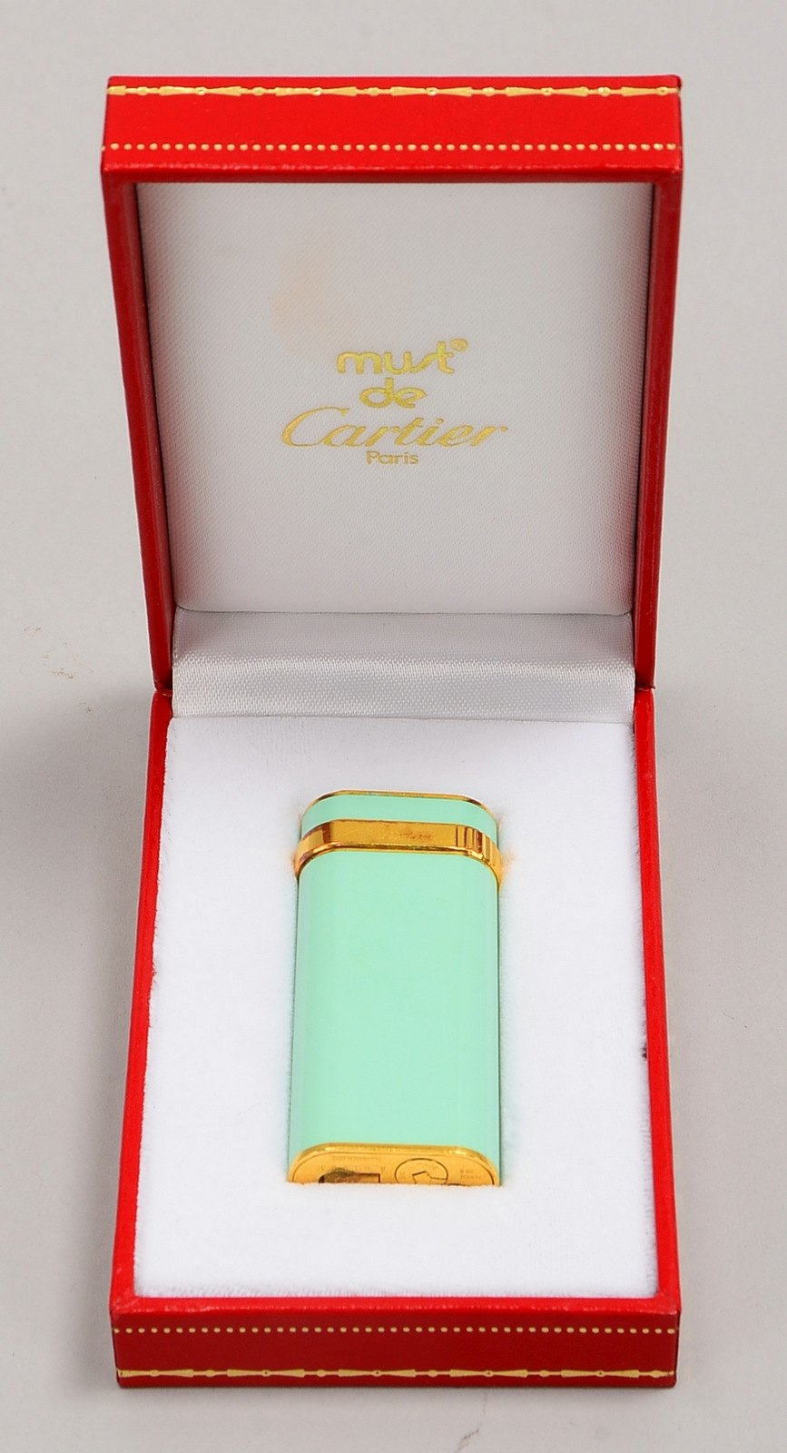 'Must de Cartier'-Damenfeuerzeug, seladongrüne Emaille/part. verg., funktionst.