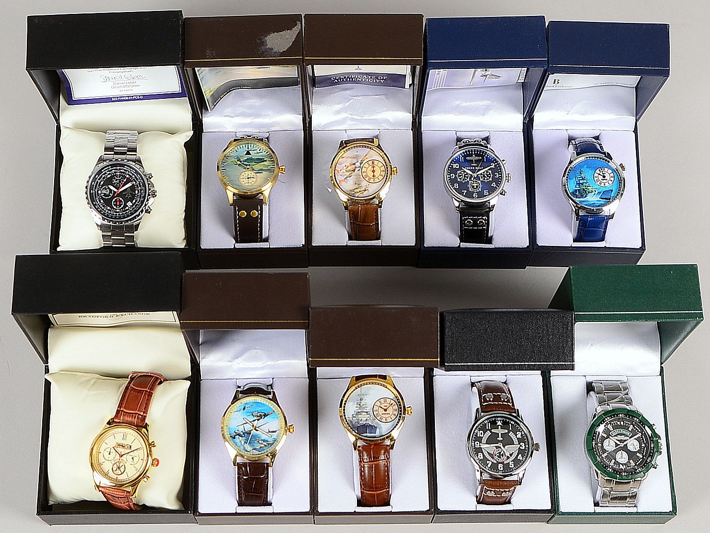 10 Sammler-Armbanduhren: 6x 'Aviation', 2x 'Marine', 2x 'Eisenbahn' - ungetragen!