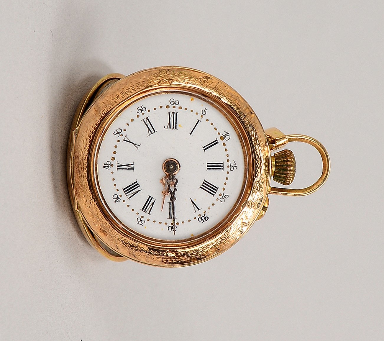 Damen-Taschenuhr, 585 GG-Geh./Met.-Innendeckel, Handaufz. - ungepr.; Ø 28 mm, Gew. 18 g