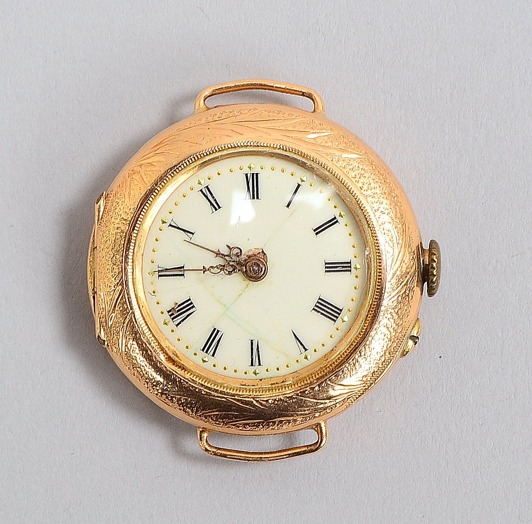 Damen-Taschenuhr, 585 GG-Geh./Met.-Innendeckel, Handaufz. - ungepr.; Ø 30 mm, Gew. 19,80 g