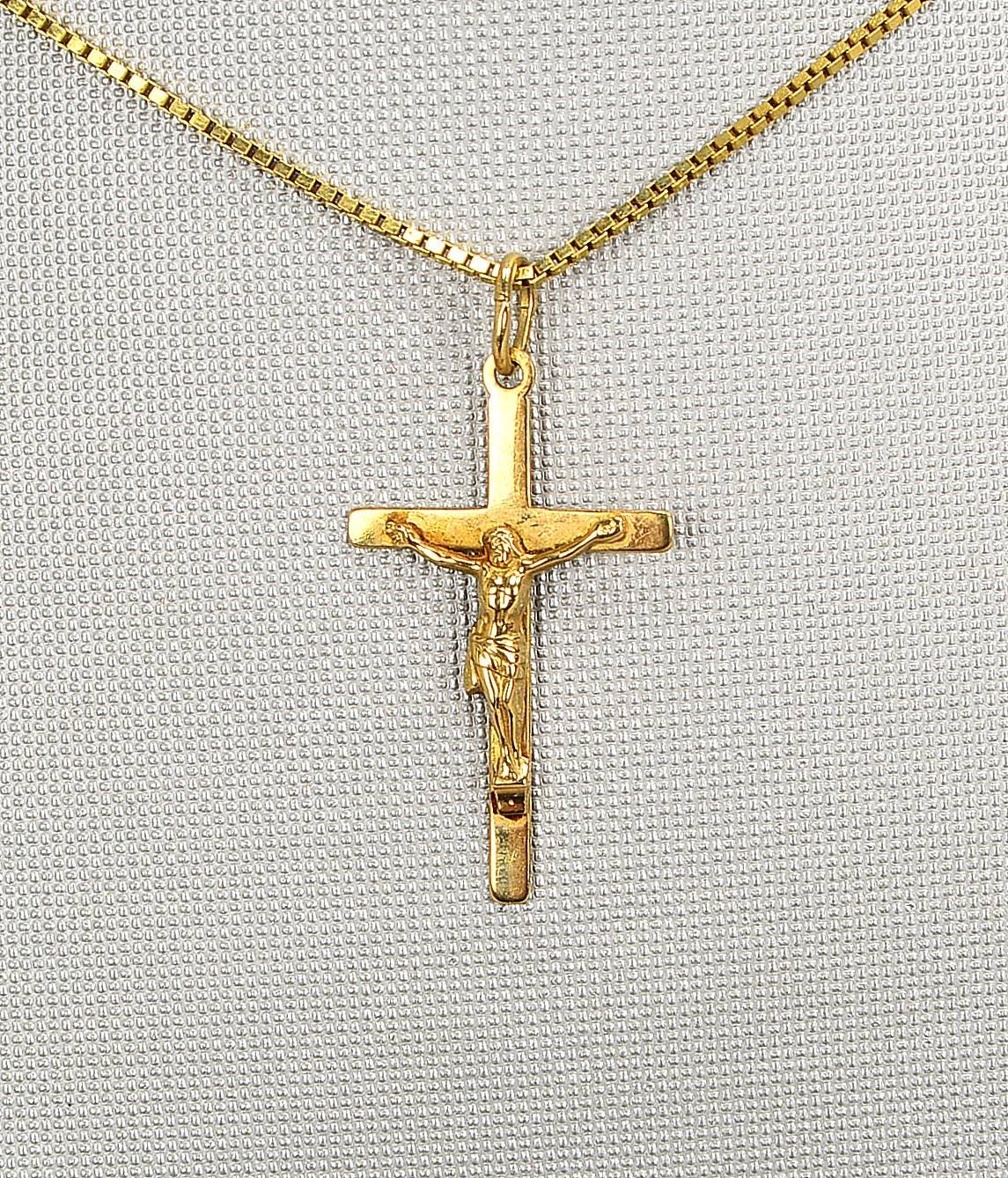Halskette mit Anhänger, 'Kreuz', 333 GG (gest.), mit Federringschließe; Gew. 2,80 g