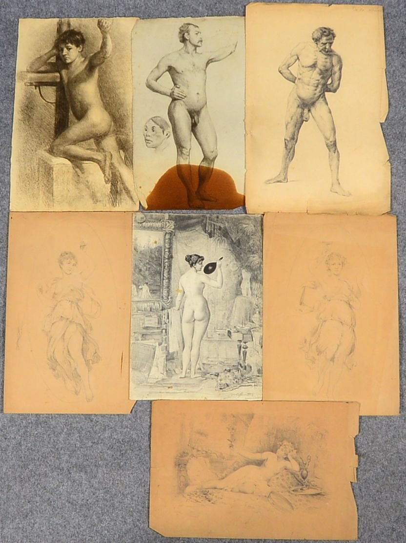 Spielter, C.J., 8 Zeichn./Studien, 'Weibl./männl. Akte', Bleistift/Graphit, teils sign./dat.