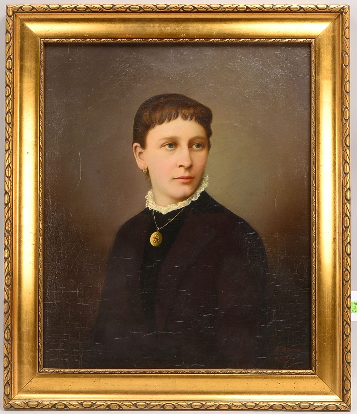 Bonso, E., 'Junge Dame mit Medaillon', Öl/Lw, sign./dat. '1882'; Rahmenmaße 72,5 x 62,5 cm