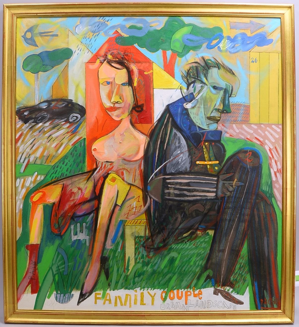 Rachev, Rumen, 'Family Couple', Acryl/Lw, mehrf. sign.; Rahmenmaße 108 x 97,5 cm
