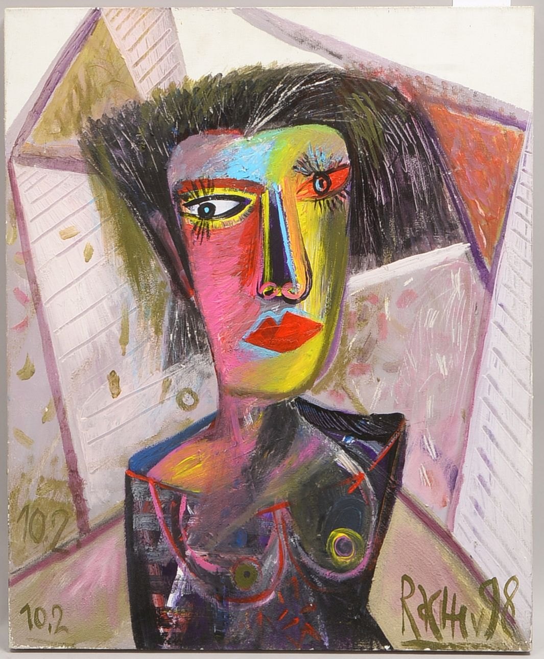 Rachev, Rumen, 'Frauenportrait', Acryl/Lw, unten li. sign./dat. (19)'98', ungerahmt