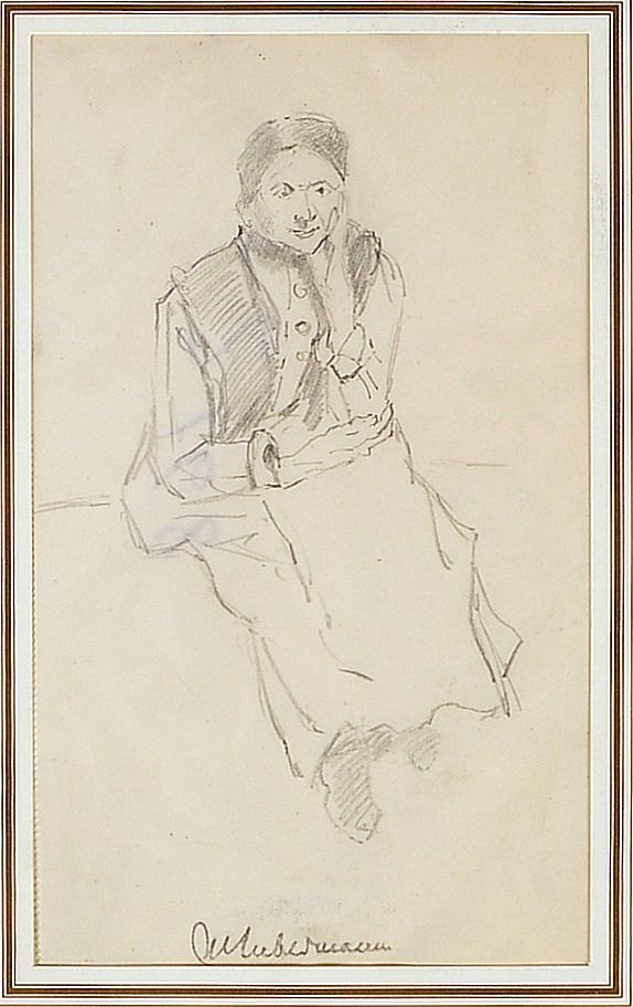Liebermann, Max (zugeschr.), 'Sitzende Magd', Bleistiftzeichnung - Studienblatt, sign., unter PP