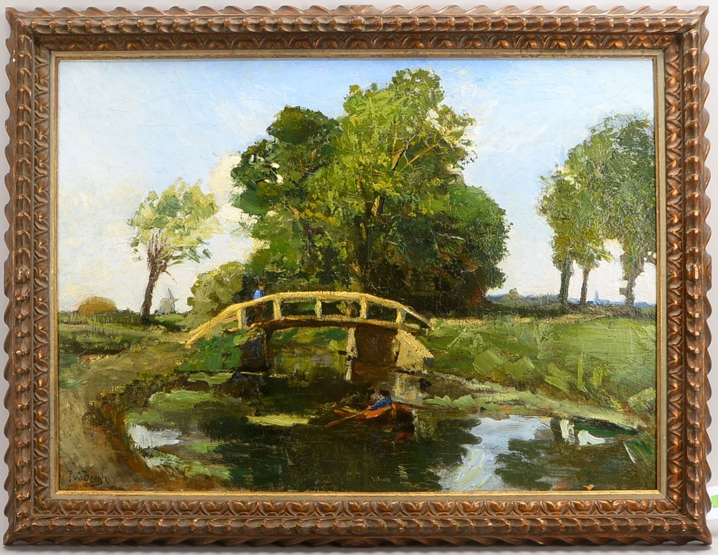 van den Bergh, Piet, 'Figur auf einer Brücke', Öl/Lw, sign.; Rahmenmaße 88 x 116 cm