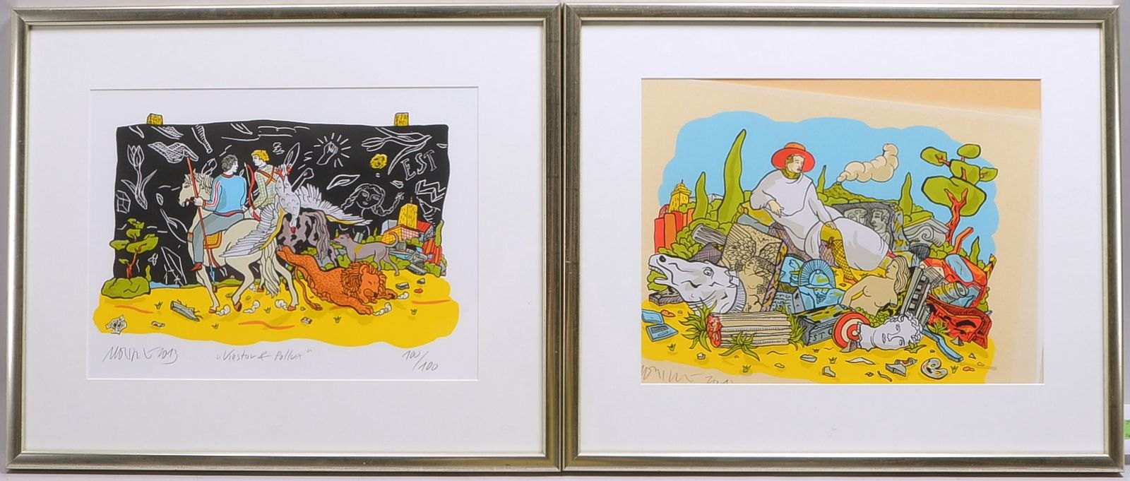 Götze, Moritz, 2 Serigr.: 'Italienreise', und 'Kastor und Pollux', numm., sign./bet., hinter Glas