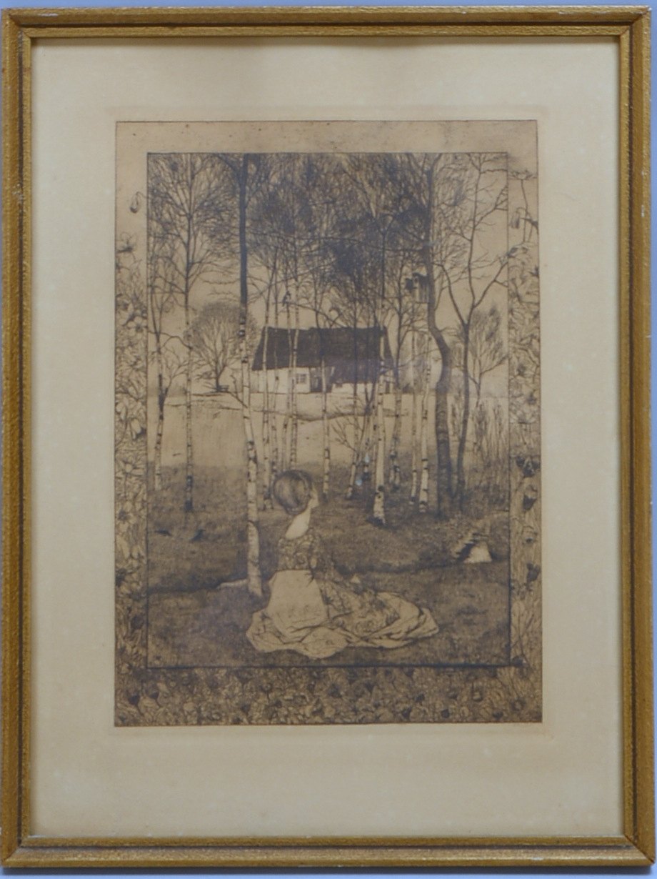 Vogeler, H., 'Frühling', Radierung, i.d. Platte sign., hinter Glas; Rahmenmaße 46,5 x 35,5 cm