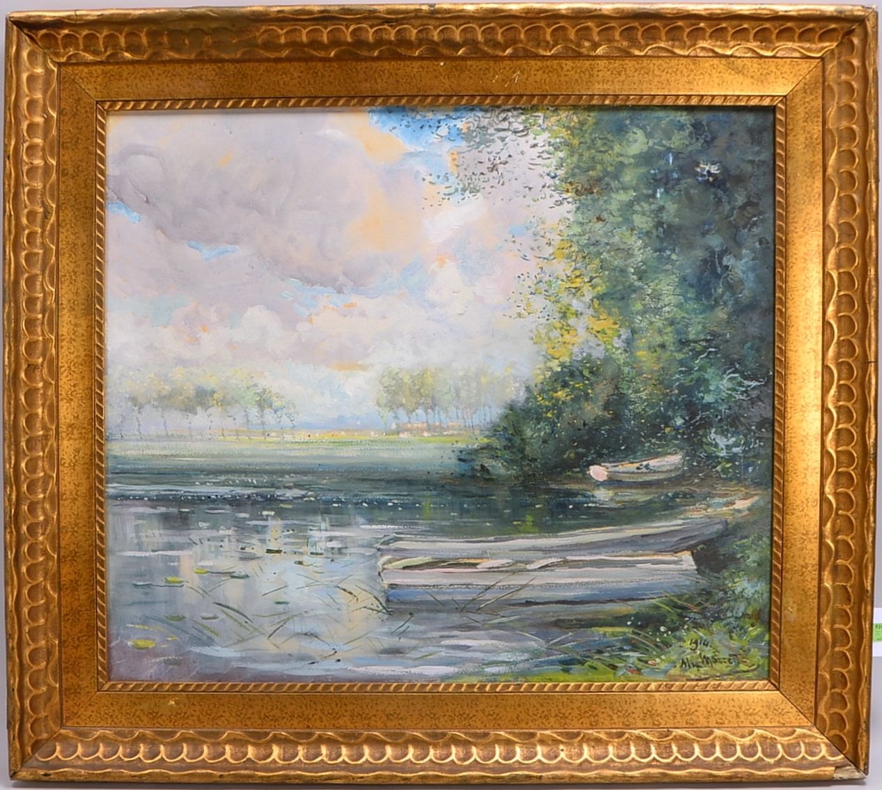 Marcette, Alexandre, 'Idyll am See', Öl/Lw, sign./dat. '1914'; Rahmenmaße 82 x 95 cm