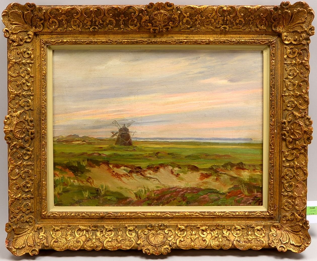 Gemälde, 'Landschaft mit Windmühle', Öl auf Malpappe; Rahmenmaße 38 x 52 cm