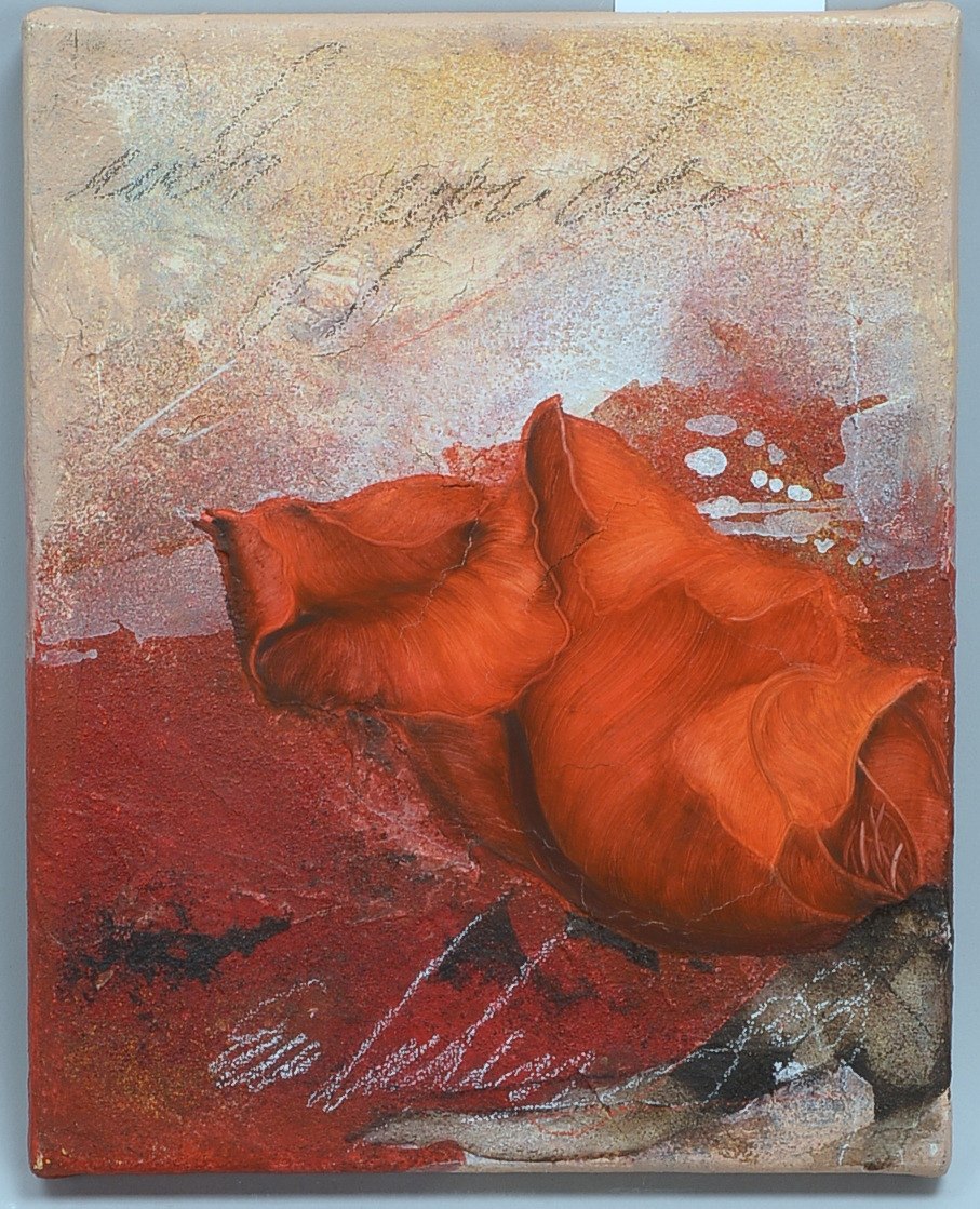 Kl. Gemälde, 'Rote Rosen', Öl/Lw, stellenweise (unles.) beschriftet, unsign.; Maße 30 x 24 cm