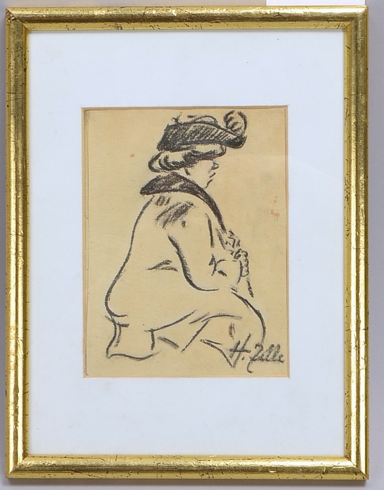 Zille, Heinrich Rudolf, 'Damenportrait', Kohlezeichnung, sign., unter PP hinter Glas ger.