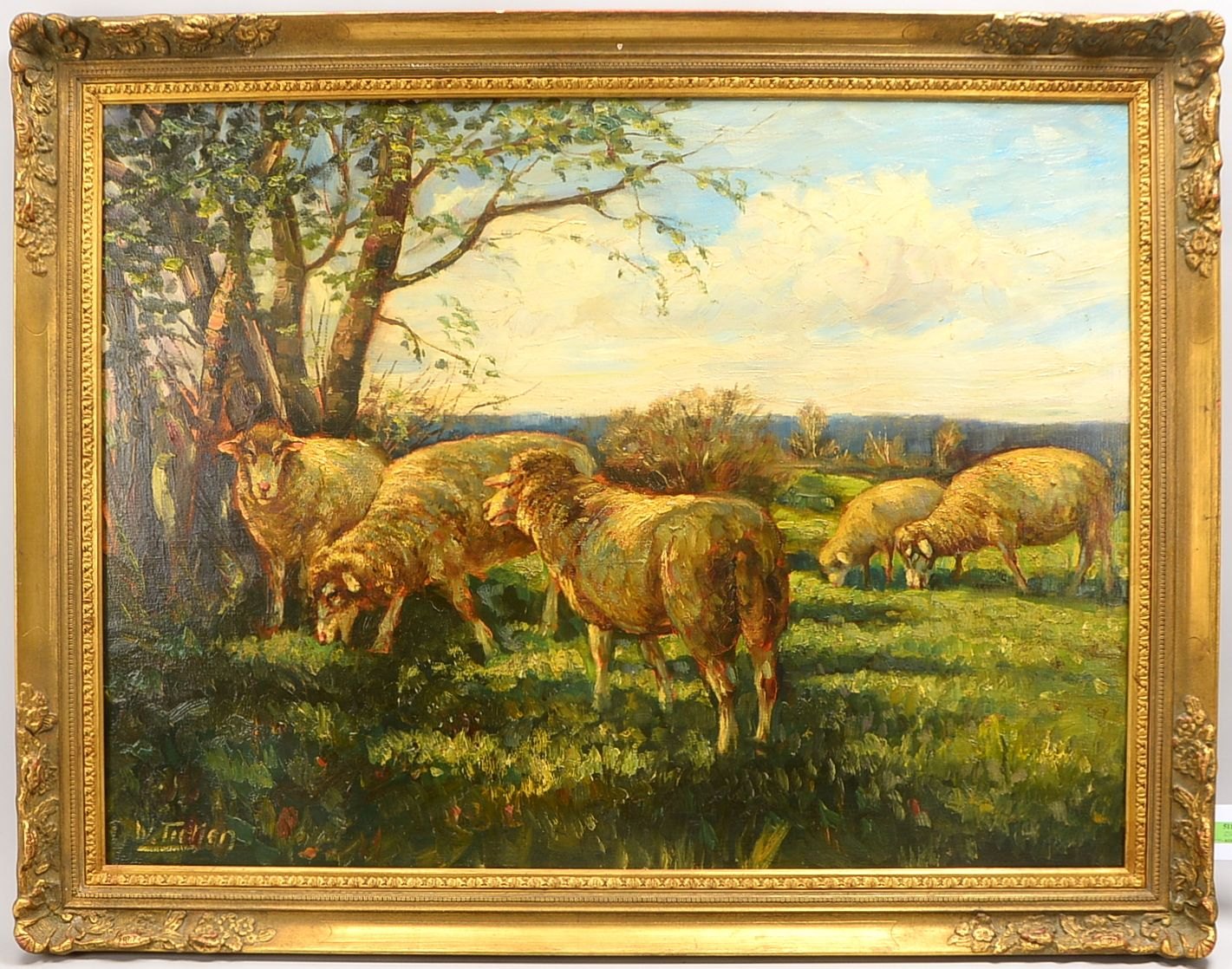Tiedjen, Willy, 'Weidende Schafherde', Öl/Lw, unten links sign.; Rahmenmaße 90 x 115 cm
