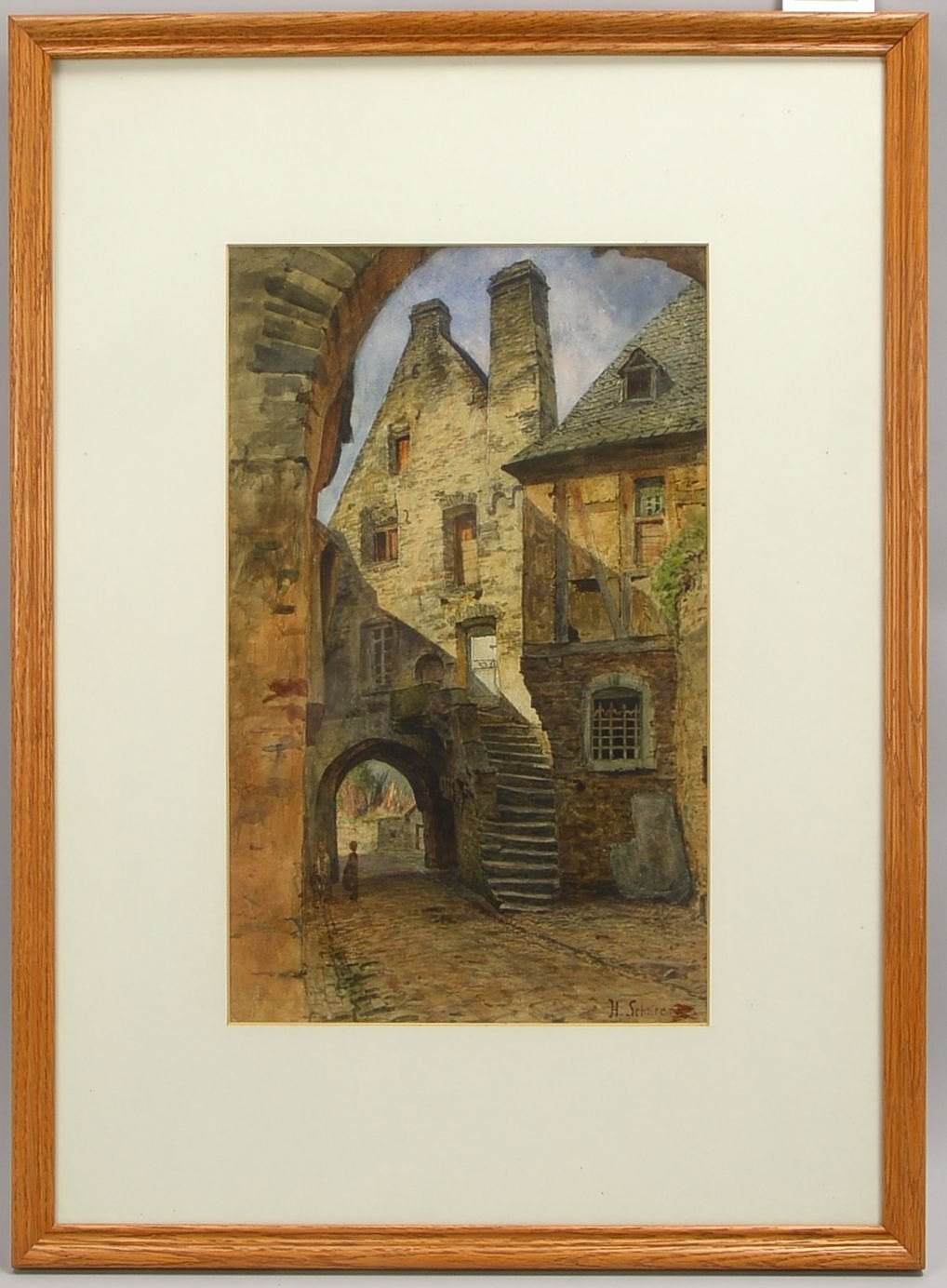 Schnee, Hermann, 'Altstadtszene', Aquarell, unten re. sign., unter PP hinter Glas