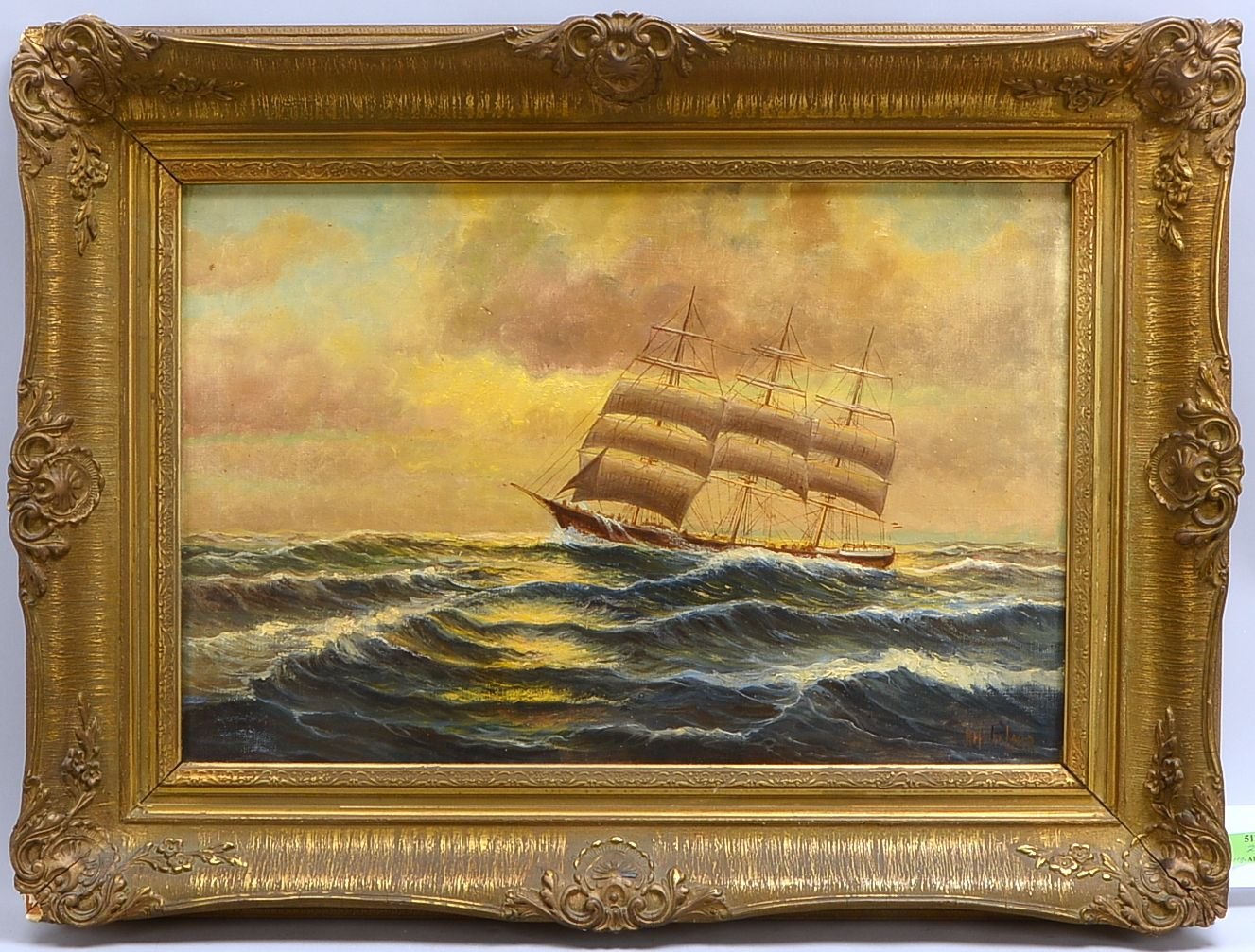 Hube-Laar, K., 'Dreimaster auf hoher See', Öl/Lw, unten re. sign.; Rahmenmaße 59 x 80 cm