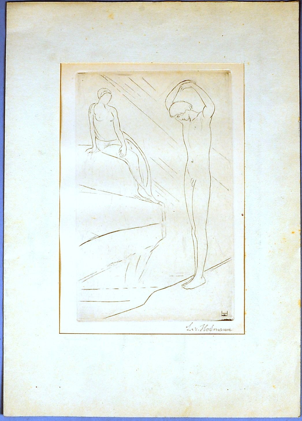 von Hofmann, Ludwig, 'Herrenakt mit Dame', Radierung, i.d. Platte monogr., bleisign., unter PP