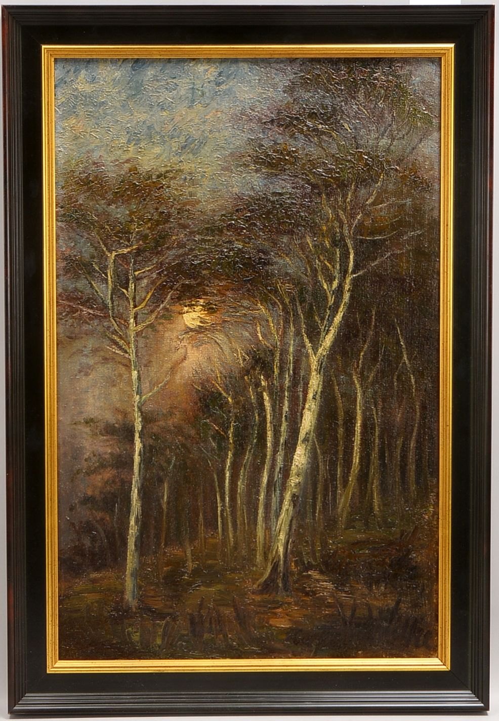 Wilcke, K. (cop.), 'Birkenwald im Mondlicht', Öl/Lw; Rahmenmaße 75 x 51,5 cm