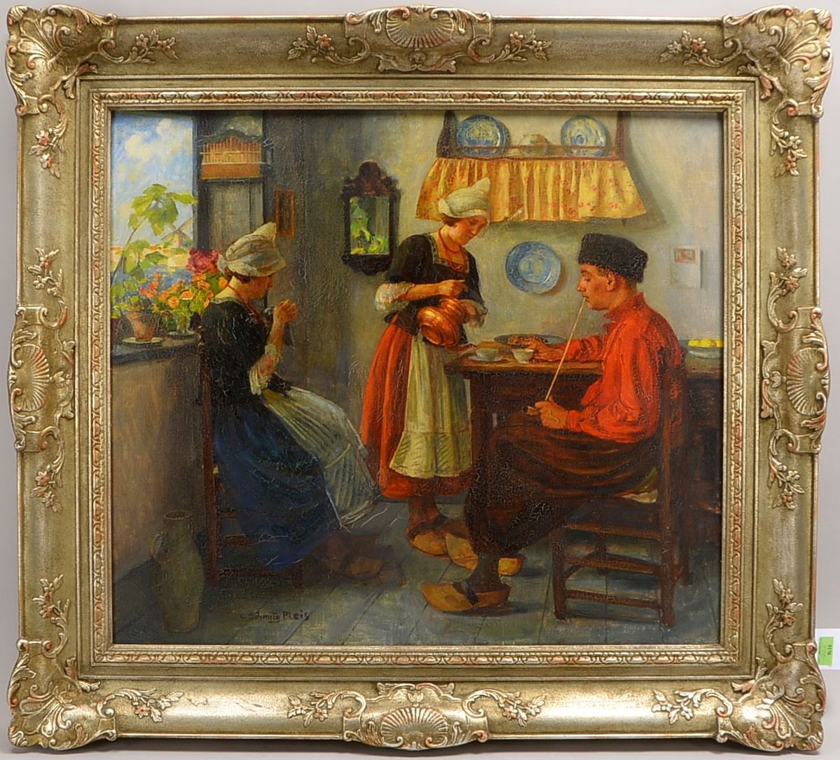 Schmitz-Pleis, Carl, 'Niederländische Familie am Küchentisch', Öl/Lw, unten li. sign.