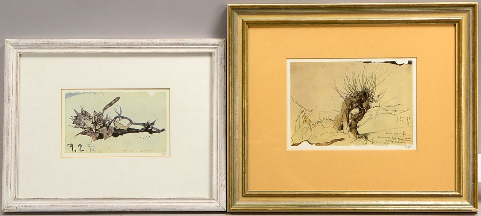 Janssen, Horst, 2 Grafiken aus 'Landschaft' (1974), unten re. bleisign., jew. gerahmt
