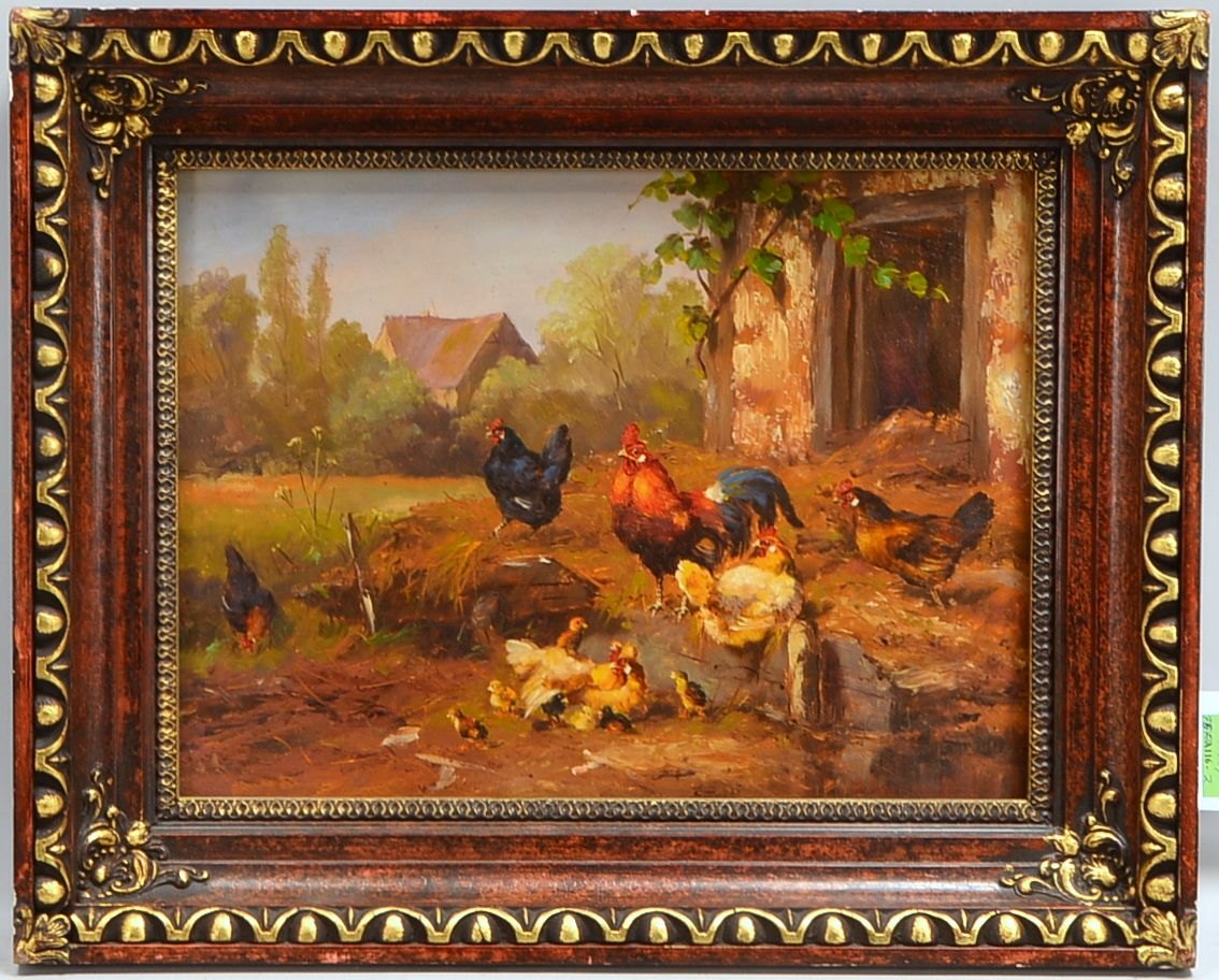 Hofbauer, Josef, 'Der Hühnerhof', Öl auf Holz, unten re. sign.; Rahmenmaße 42 x 52 cm