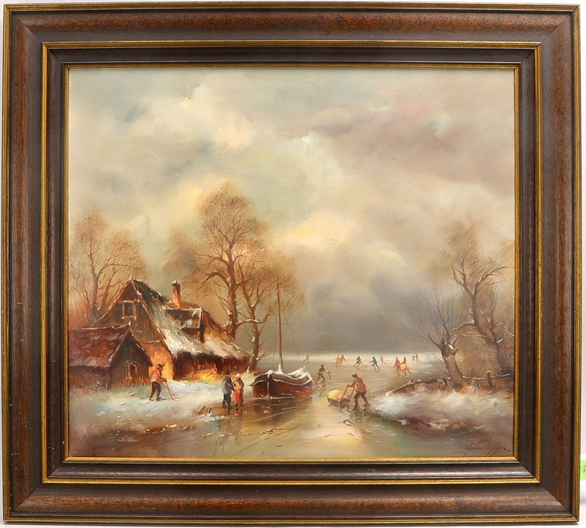 Gemälde, 'Eisvergnügen', Öl/Lw, unten re. sign. 'Degger'; Rahmenmaße 90 x 100 cm