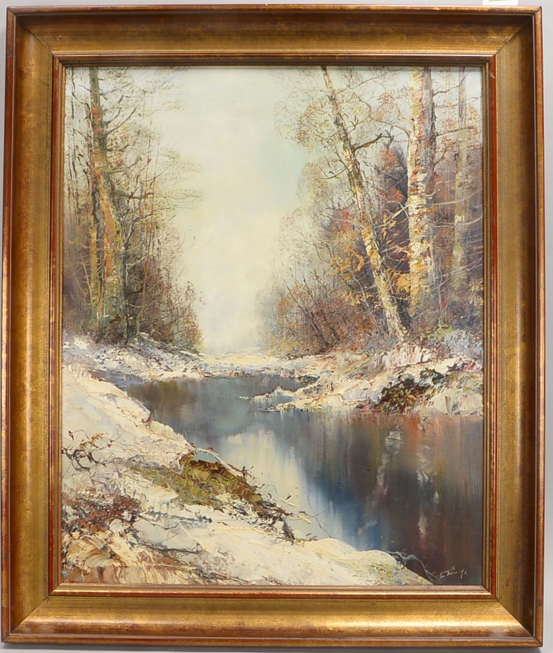 Gemälde, 'Winterlandschaft', Öl/Lw, unten re. (unles.) sign.; Rahmenmaße 95 x 95 cm