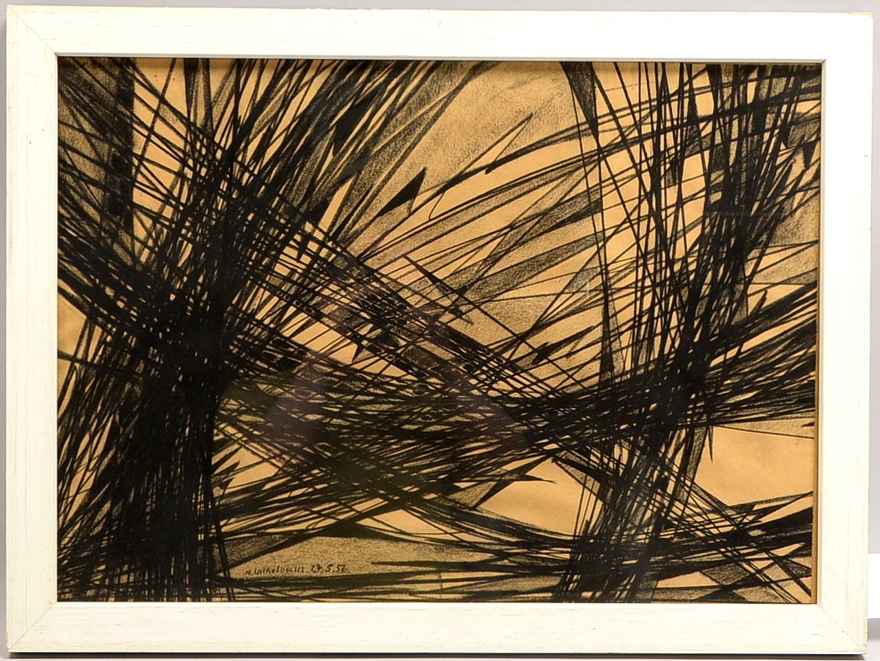 Zeichnung, 'Abstraktion', Kohle auf Papier, (unles.) sign./dat. (19)'56', hinter Glas