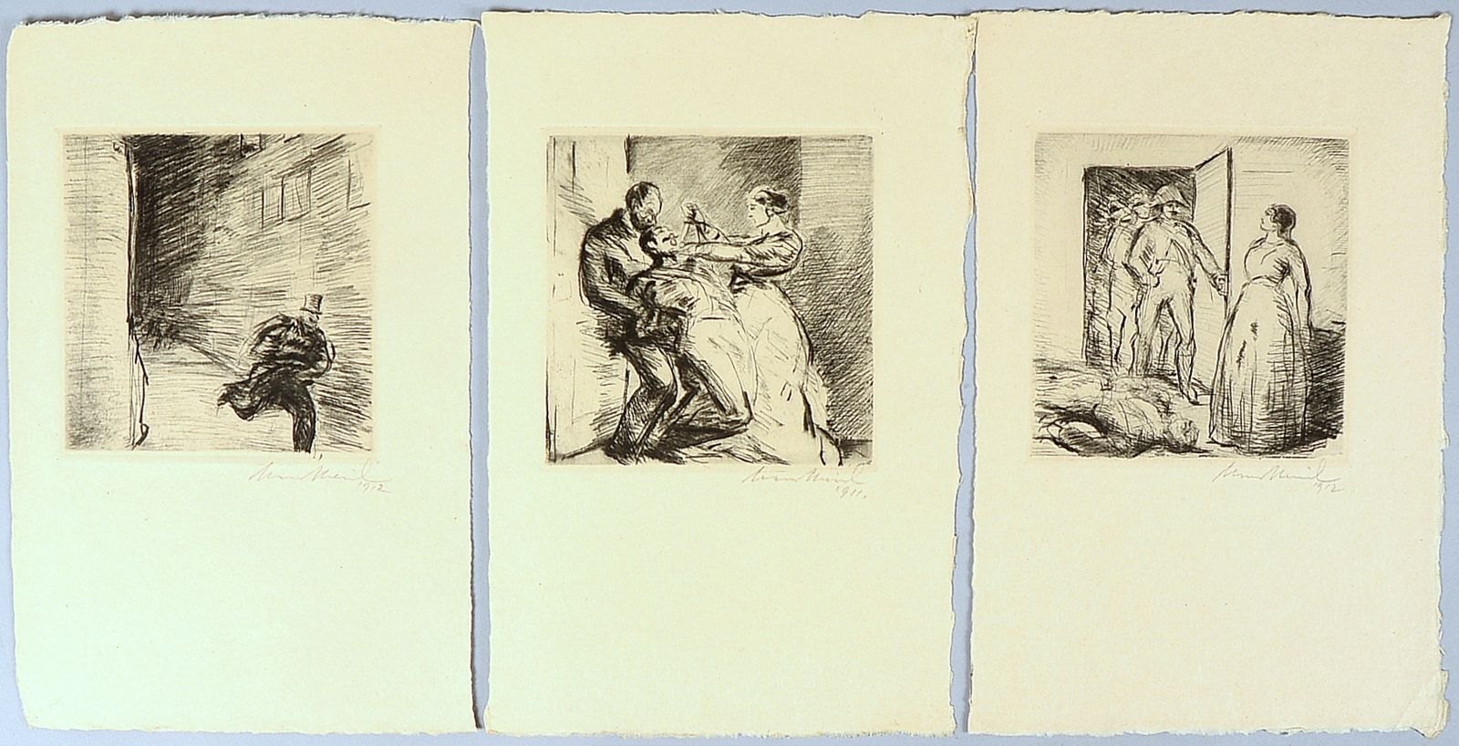 Meid, Hans, 3x Radierungen 'Honoré de Balzac', handsign./dat. '1912'; Blattmaße ca. 25 x 16,5 cm