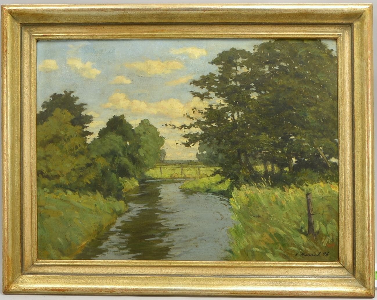 Wessel, Erich, 'Landschaft mit Flusslauf', Öl/Lw, sign./dat. (19)'46'; Rahmenmaße 66 x 84 cm