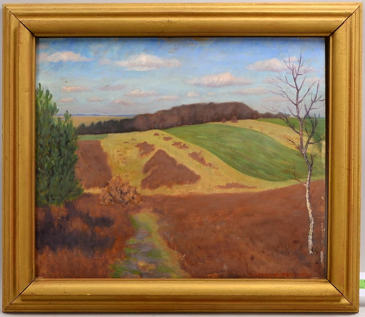 Seekamp, H., 'Hügelige Landschaft', Öl/Platte, unten re. sign.; Rahmenmaße 68,5 x 79,5 cm