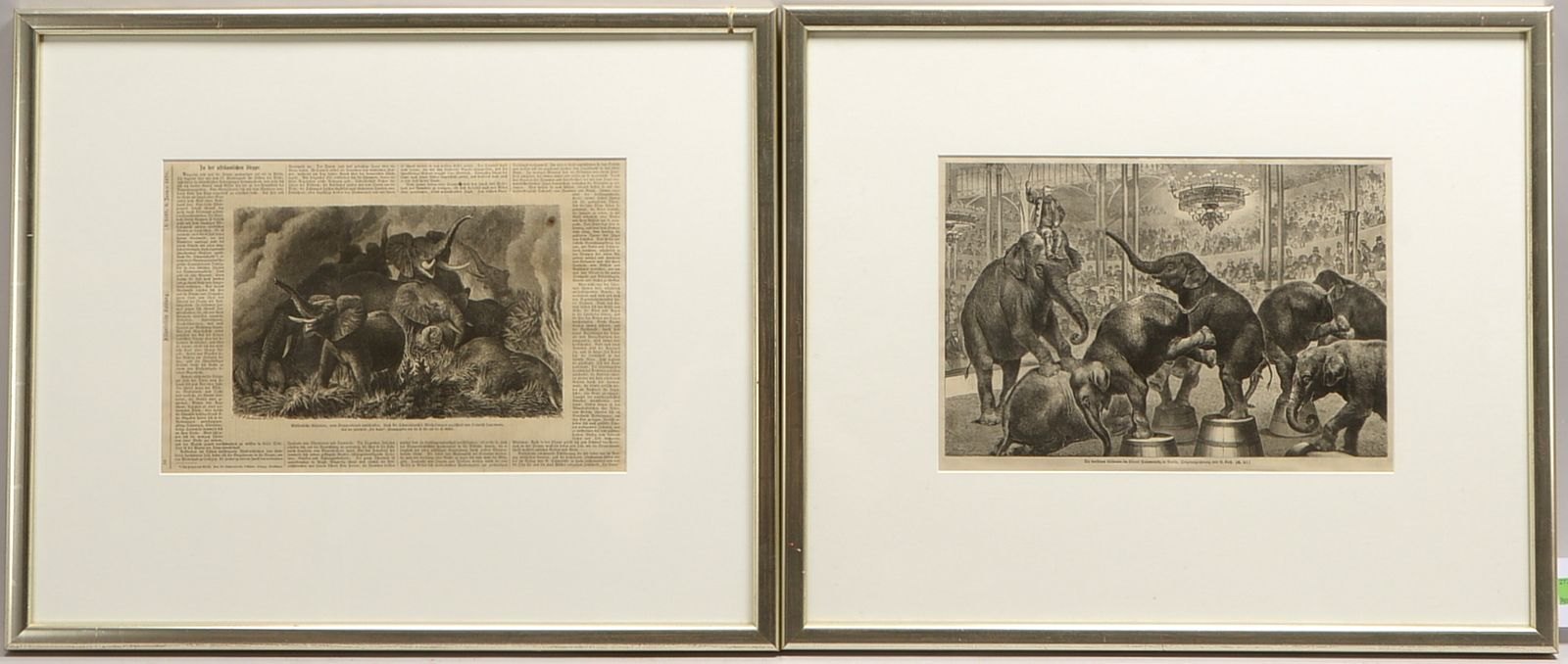 2 Bilderrahmen, jeweils mit Passepartout und Verglasung; Falzmaße 48 x 58 cm
