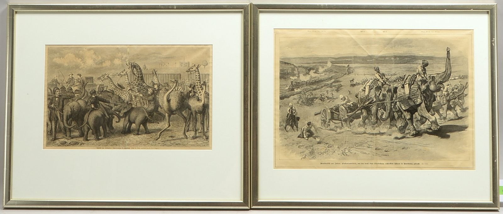 2 Bilderrahmen, jeweils mit Passepartout und Verglasung; Falzmaße 48 x 58 cm