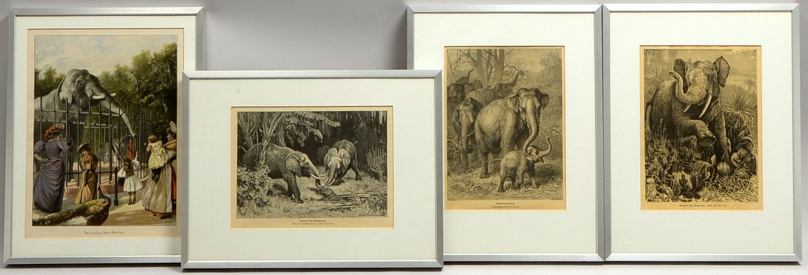 4 Bilderrahmen, jeweils mit Passepartout und Verglasung; Falzmaße 30 x 40 cm