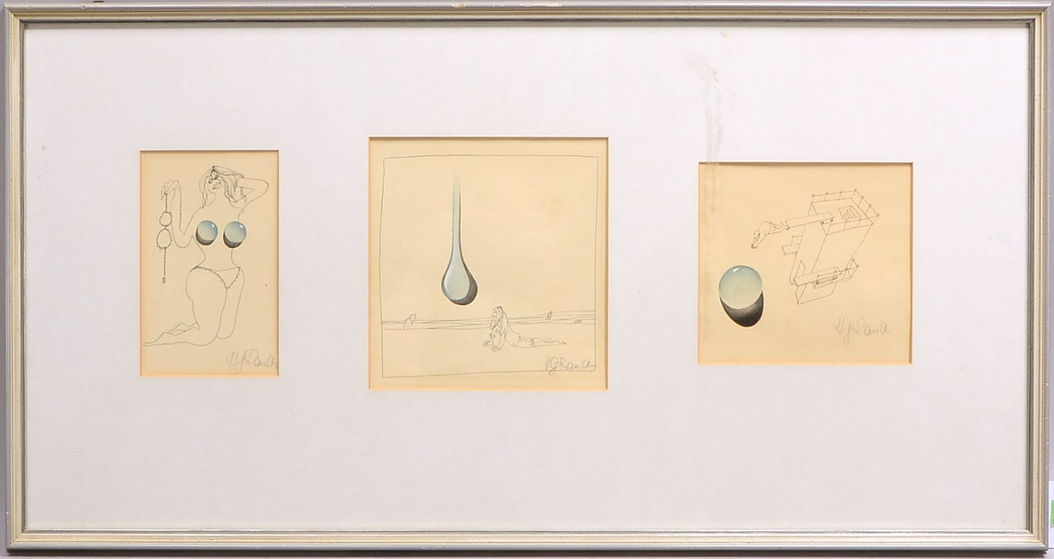 Rauch, H.G., 'Wassertropfen', 3 Zeichnungen/partiell aquarell., sign., hinter Glas ger.