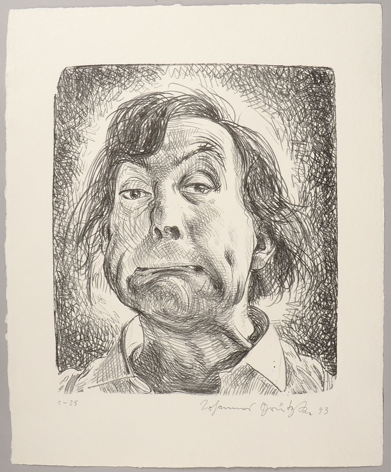 Grützke, Joh., 'Selbstbildnis - Pauvre Bobo' (9), Lithogr., Aufl. 25!, handsign./dat. '1993'