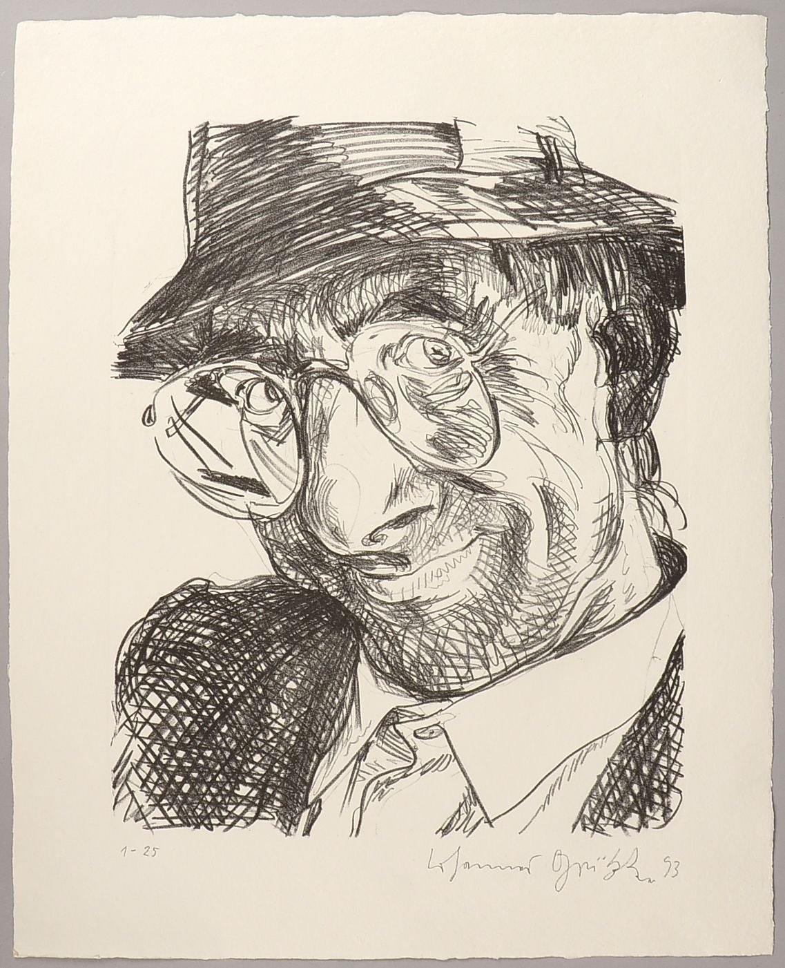 Grützke, Joh., 'Selbstbildnis - Pauvre Bobo' (1), Lithogr., Aufl. 25!, handsign./dat. '1993'