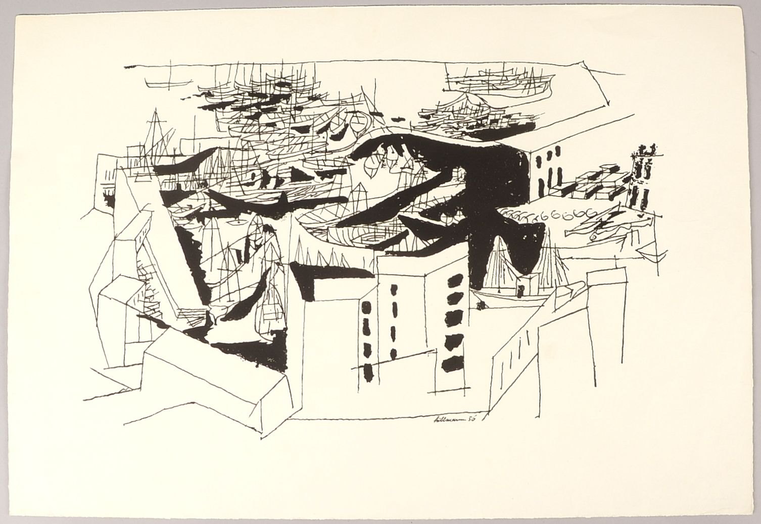 Hillmann, Hans, Lithografie, im Stein sign./dat. '1956'; Darstellungsmaße ca. 26 x 42 cm