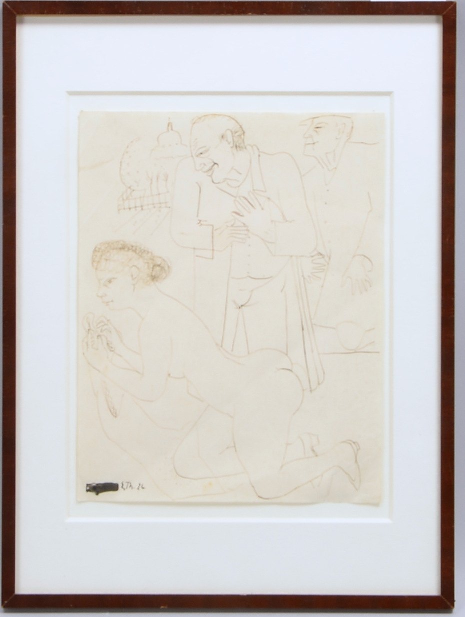 Thoms, Ernst, 'Lüstern', Federzeichnung, monogr./dat., unter PP; Rahmenmaße 43,5 x 32,5 cm