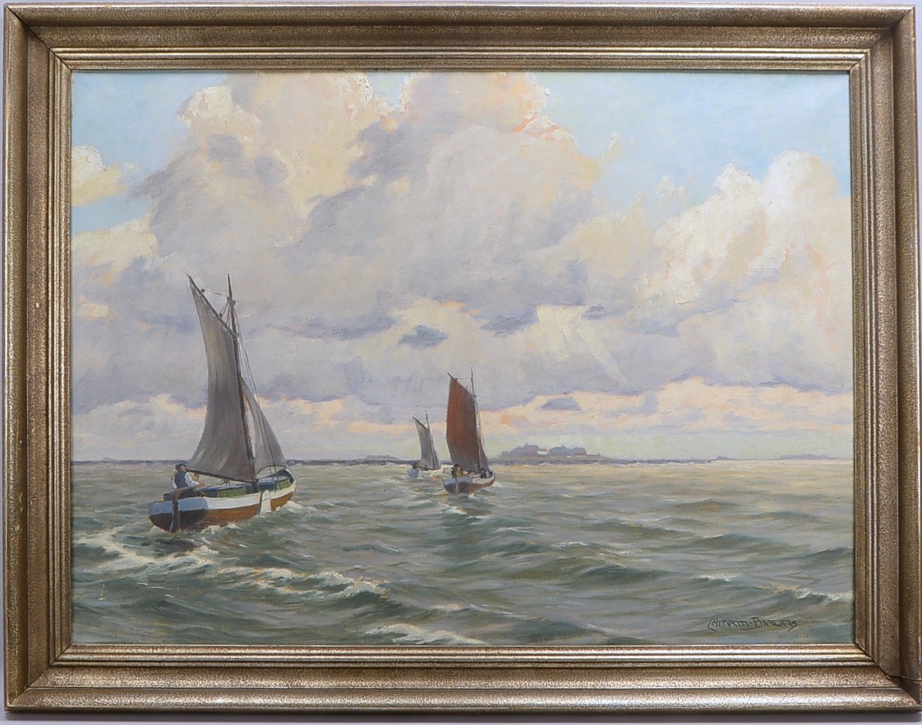 Lehmann-Brauns, Paul, 'Fischerboote...', Öl/Lw, unten re. sign.; Rahmenmaße 85 x 110 cm