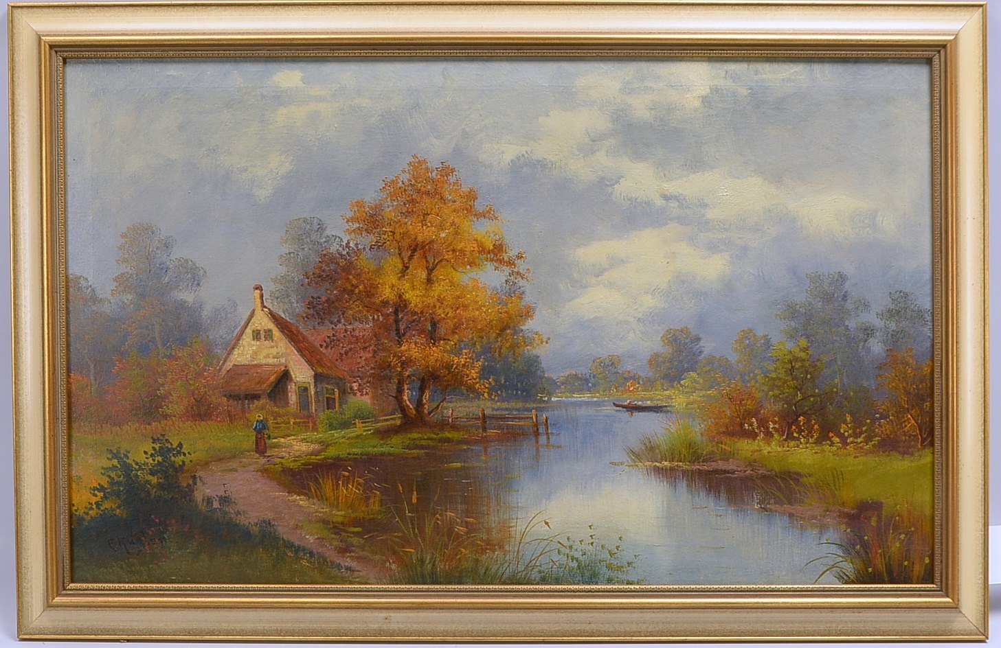 Kugler, E., 'Haus am See', Öl/Lw, unten links signiert; Rahmenmaße 59 x 91 cm