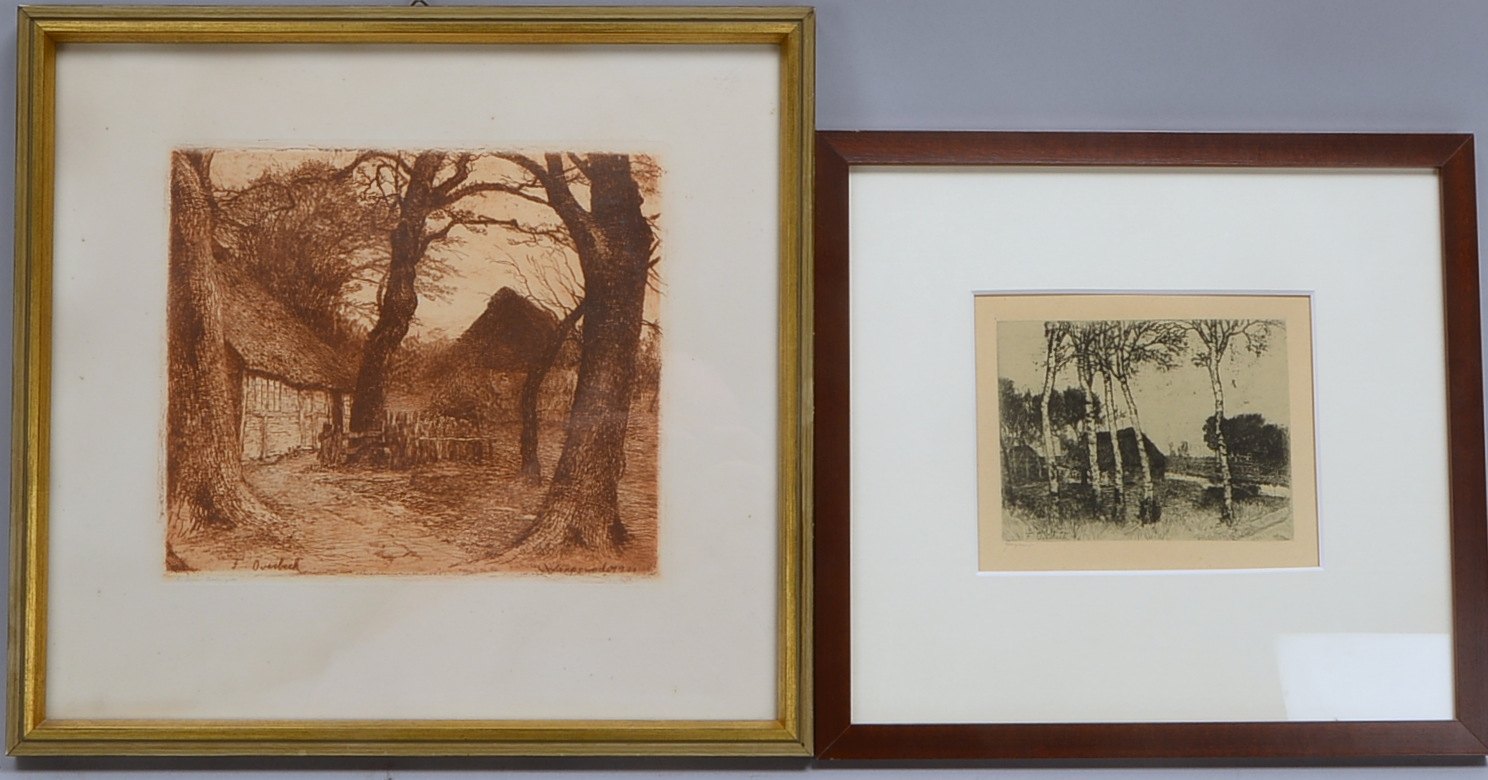 Overbeck, Fritz, 2 Radierungen, 'Worpsw. Landschaften', im Druck sign., hinter Glas