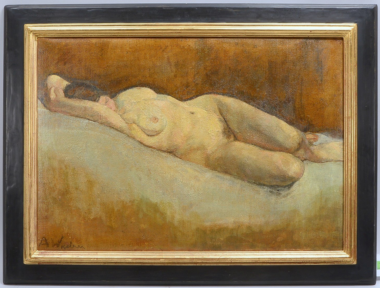 Wieben, A.C., 'Liegender weibl. Akt', Öl/Lw, unten li. sign.; Rahmenmaße 67 x 89 cm