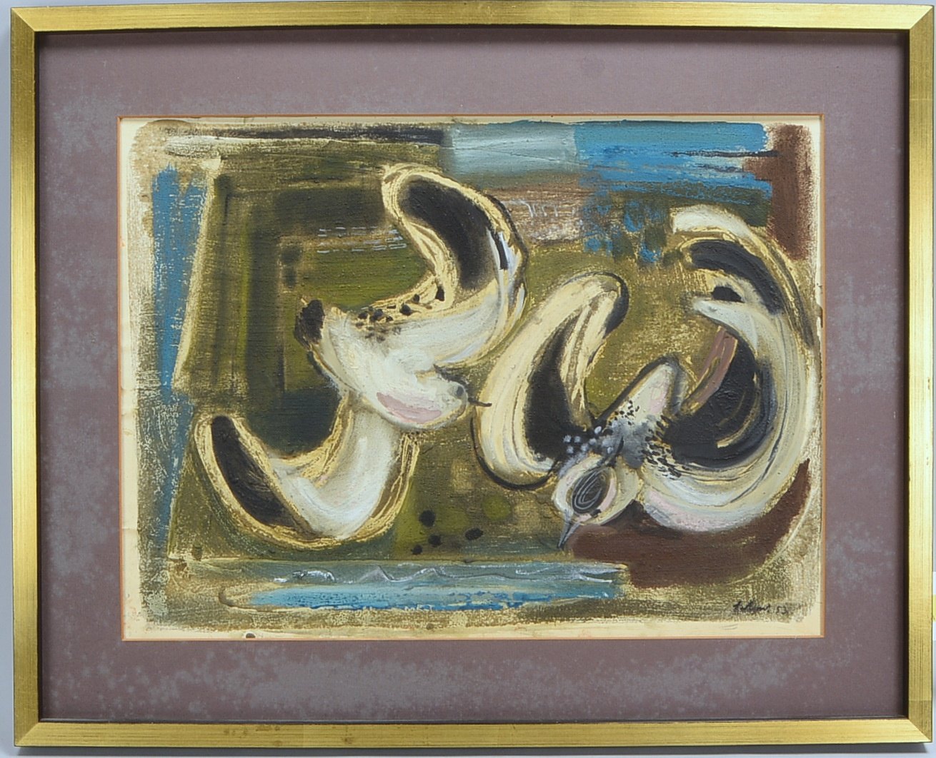 Schwarz, H., 'Möwen', Mischtechnik/Karton, sign./dat.; Rahmenmaße 57 x 72 cm