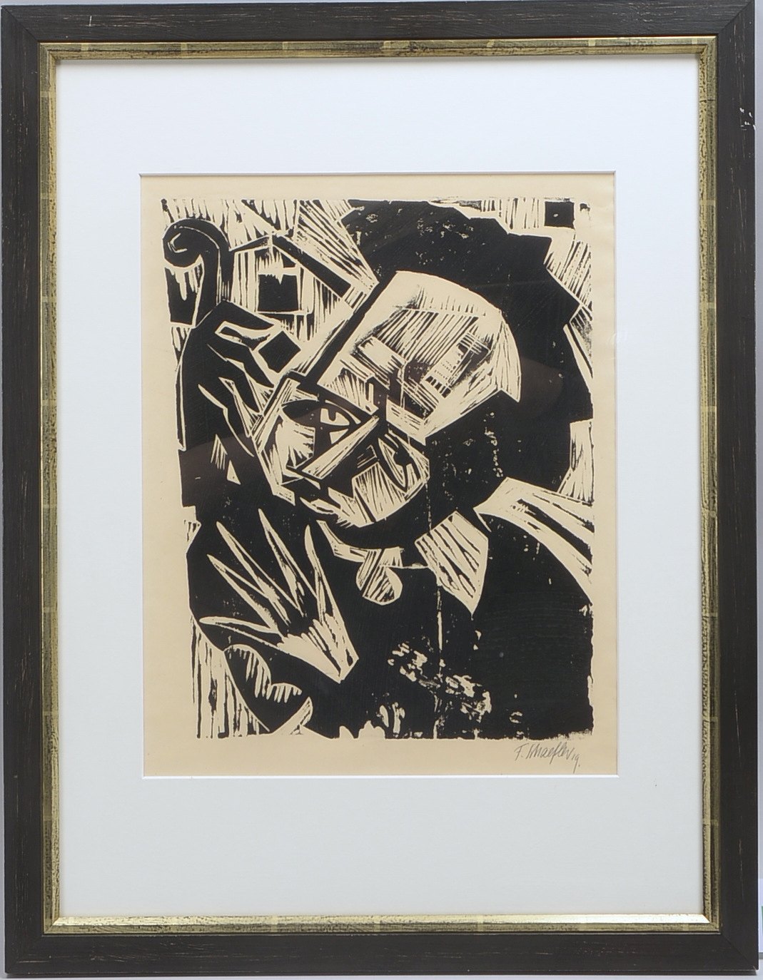 Schaefler, Fritz, 'Geiger', Holzschnitt, sign./dat., hinter Glas; Rahmenmaße 71 x 55,5 cm