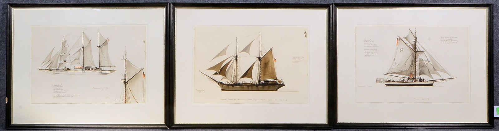 Bernartz, H.W., 3 Segelschiff-Portraits, Aquarelle, hinter Glas; Rahmenmaße 62,4 x 80,5 cm
