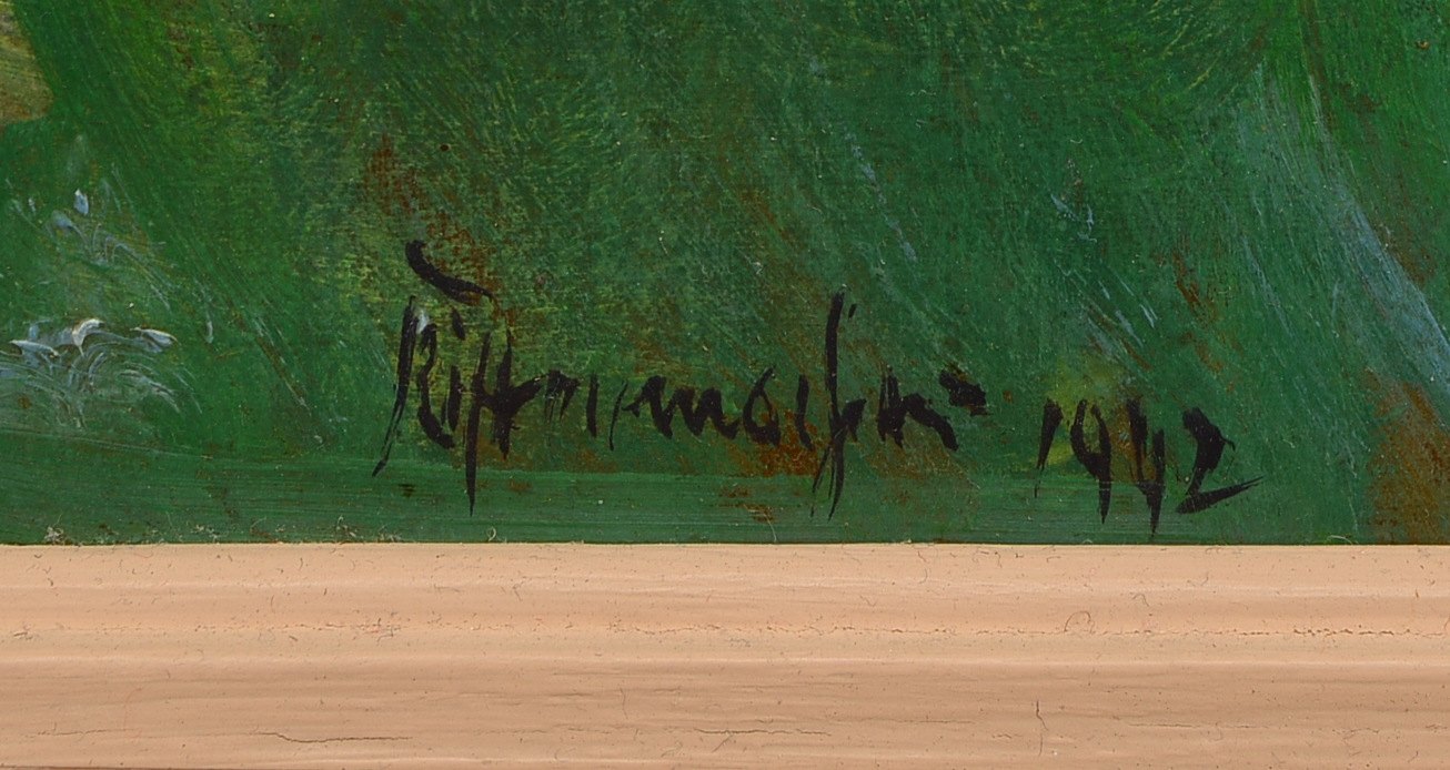 Kistenmacher, F.E., 'Obstbaumblüte', Öl/Platte, sign./dat.; Rahmenmaße 95,5 x 120,5 cm