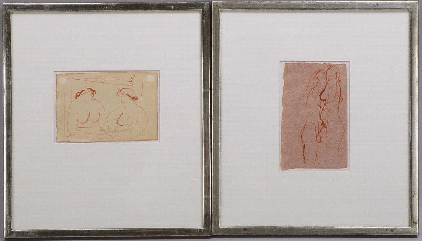 Seitz, Gustav, 2 Tuschez.: 'Unterhaltung', und 'Liebespaar', verso etikettiert/bez., hinter Glas